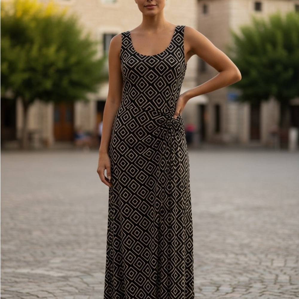 Ralph Lauren Black and Cream Geometric Maxi Dress